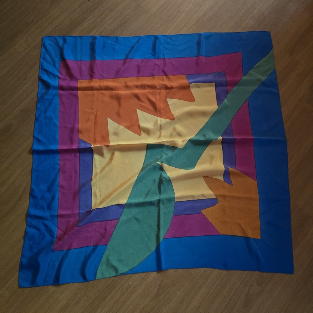 Colorful Vintage Geometric Silk Scarf Large